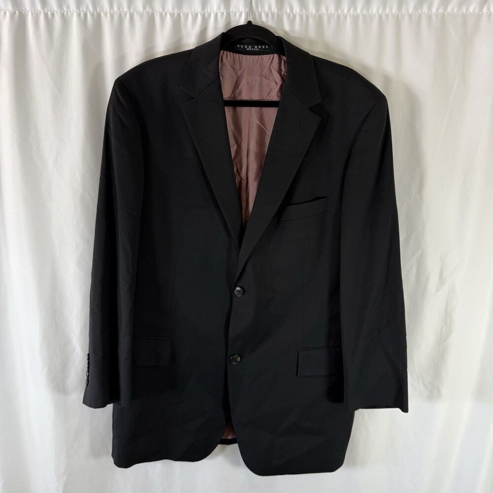 Hugo Boss Blazer Men's 44R Black Virgin Wool 2 Button Front Inside Pockets
